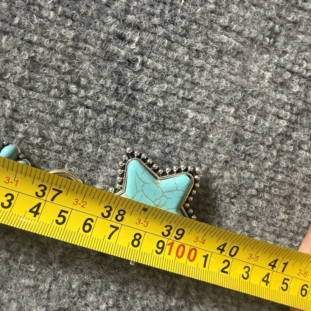 Southern Grace Turquoise Stone Star Concho Chain Belt Silver Tone Western NWT - Picture 6 of 10